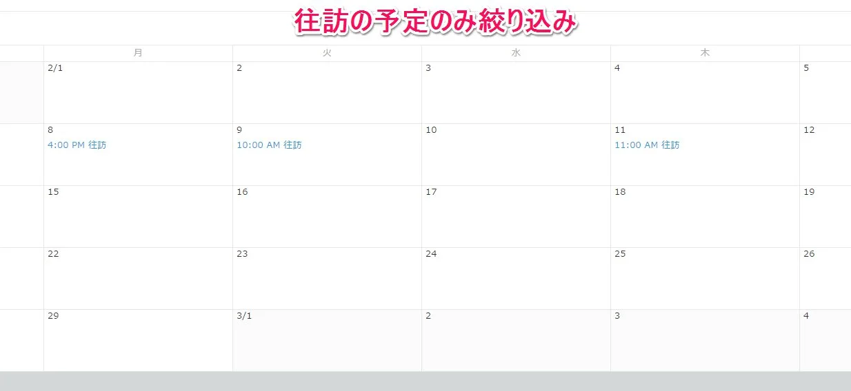 往訪の予定のみ絞り込み表示画面