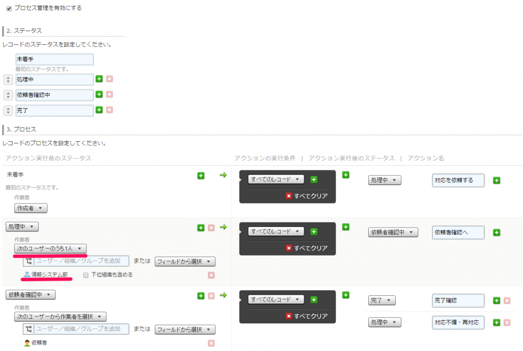 情報システム部のうち一人が処理を行う設定をしました