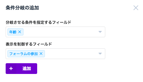 分岐フィールドと表示被制御フィールド選択