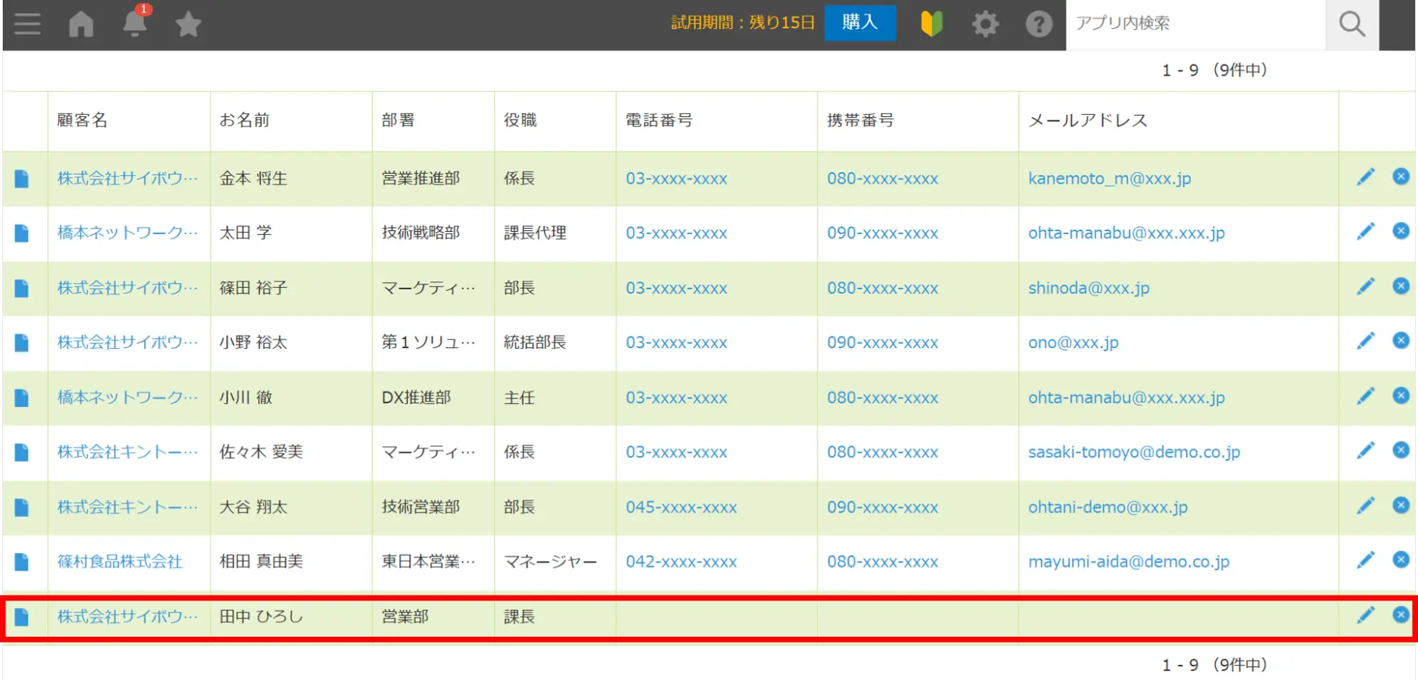 レコードが登録されている