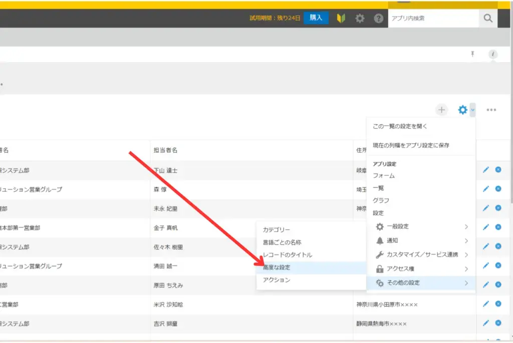 「その他の設定」>「高度な設定」を順に選択