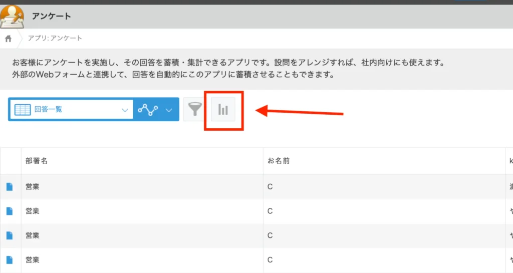 レコード一覧画面のグラフのアイコン