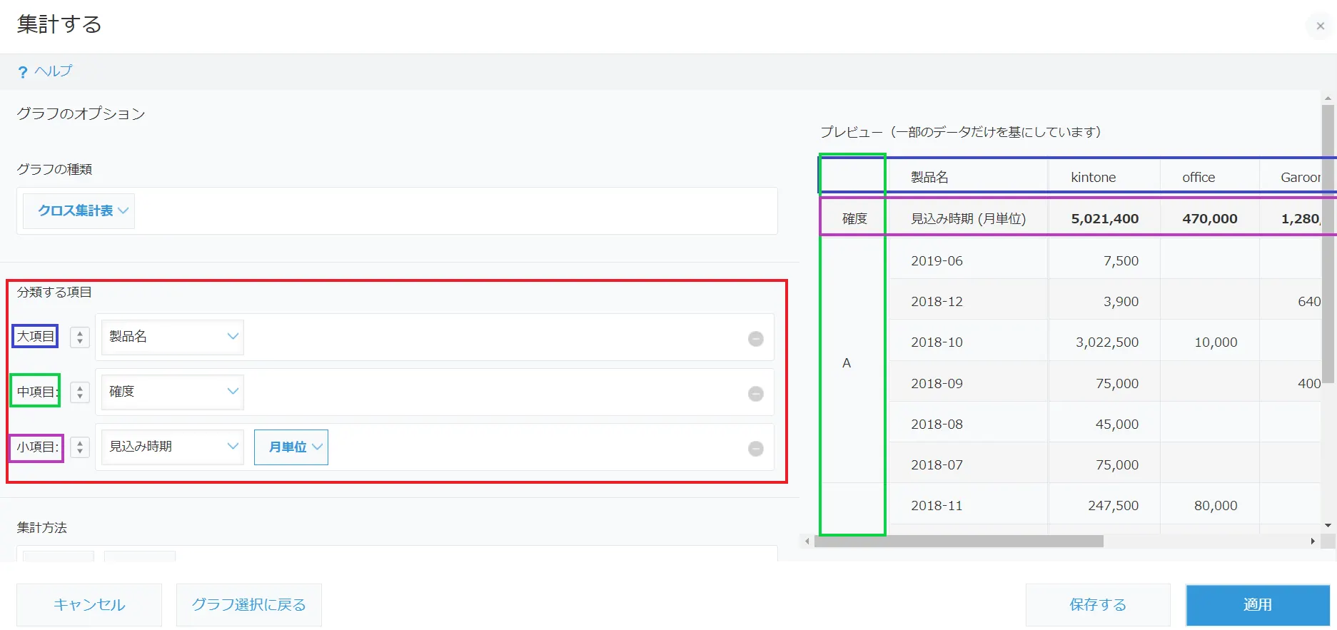 クロス集計表 設定画面