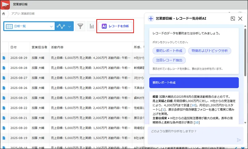 レコード一覧分析AI画像