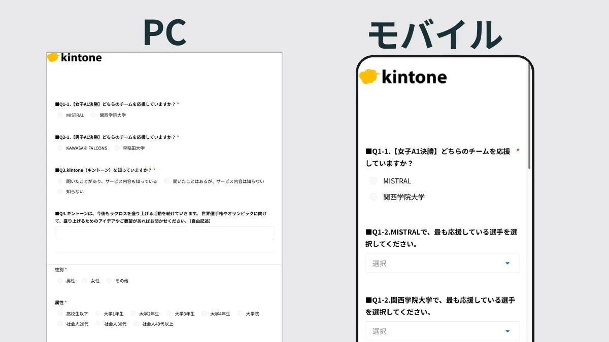 PCとモバイルの回答画面